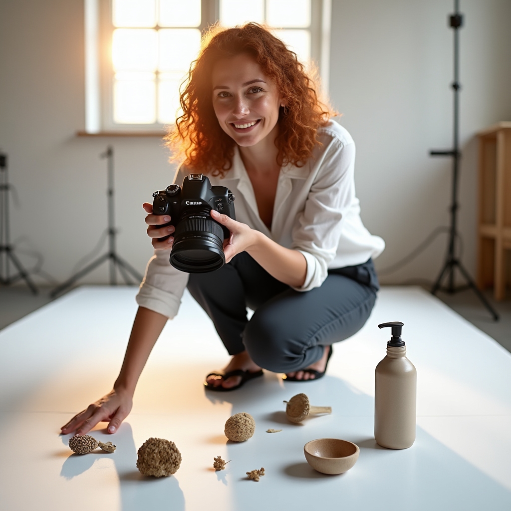 Professional photographer conducting a product photography session