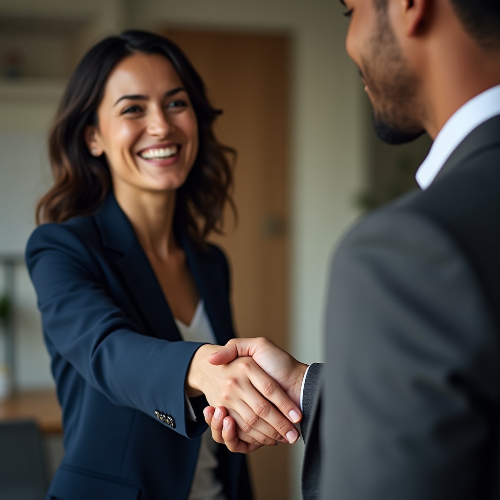 Two professionals shaking hands after completing a service exchange agreement